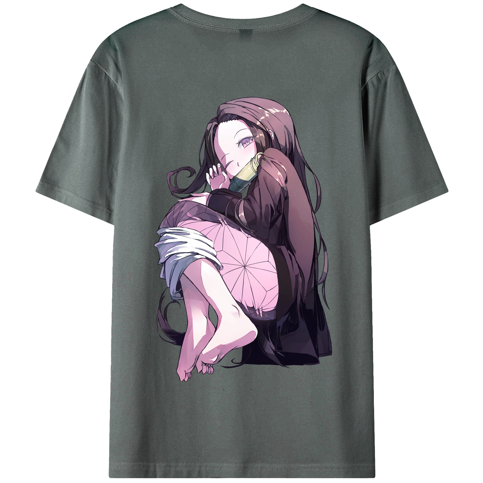 （画像用） 鬼滅の刃（きめつのやいば）竈門 禰󠄀豆子／かまど ねずこ Kamado Nezuko 綿100％半袖Tシャツ（背面プリント）